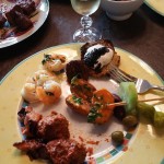 A large sampling of tapas, served with dry sherry